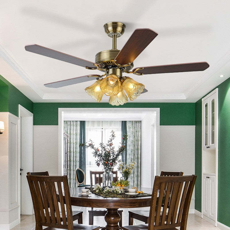 Traditional Retro Iron Flower Ceiling Fan Light — Remote Control / Wood Fan / 220V-240V For UK/AU
