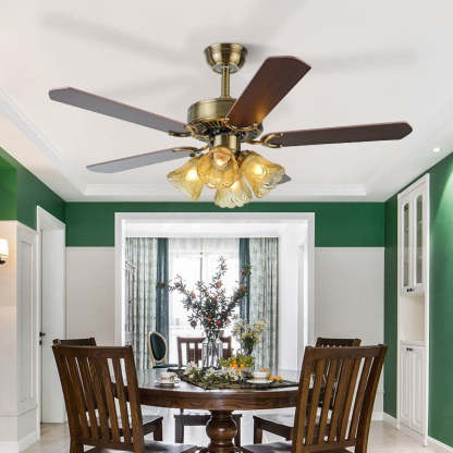 Traditional Retro Iron Flower Ceiling Fan Light — Remote Control / Wood Fan / 220V-240V For UK/AU