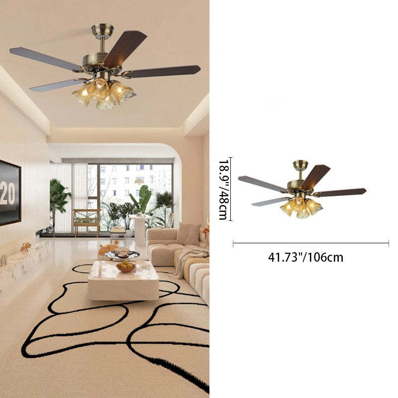 Traditional Retro Iron Flower Ceiling Fan Light — Pull Cord / Iron Fan / 220V-240V For UK/AU
