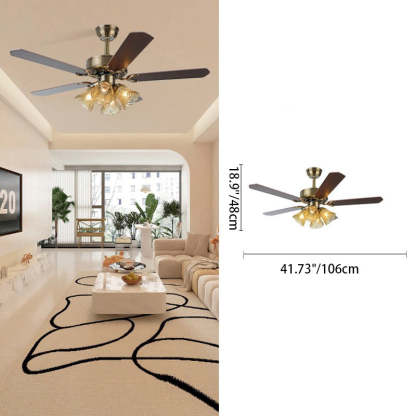 Traditional Retro Iron Flower Ceiling Fan Light — Pull Cord / Iron Fan / 220V-240V For UK/AU