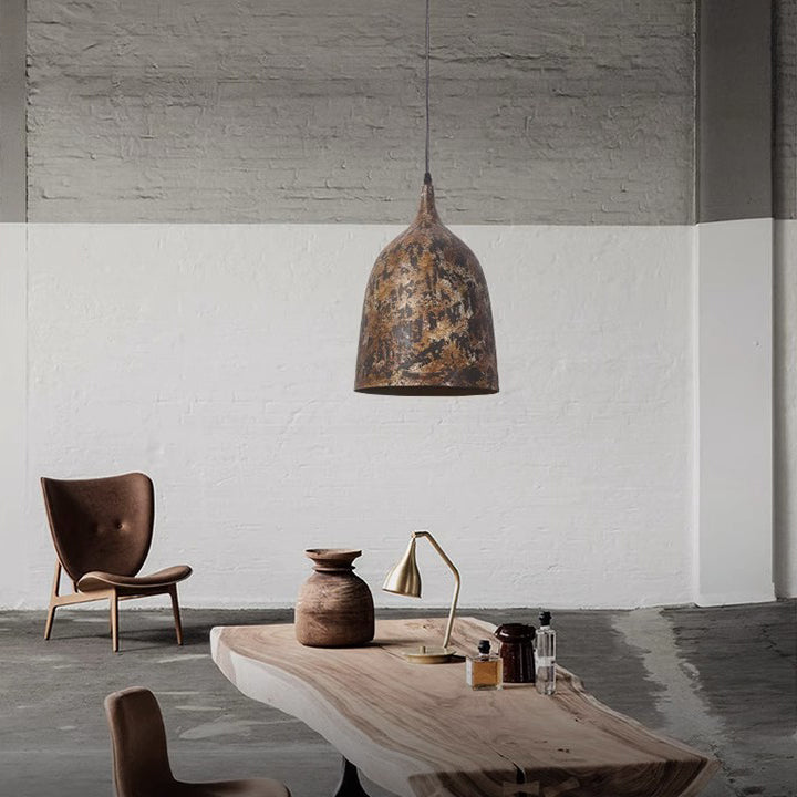 Japanese Wabi-Sabi Hand Painted Steel Round Pendant Light