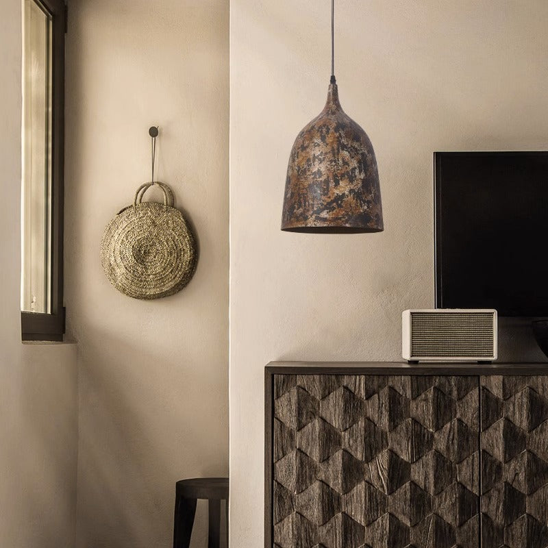Japanese Wabi-Sabi Hand Painted Steel Round Pendant Light