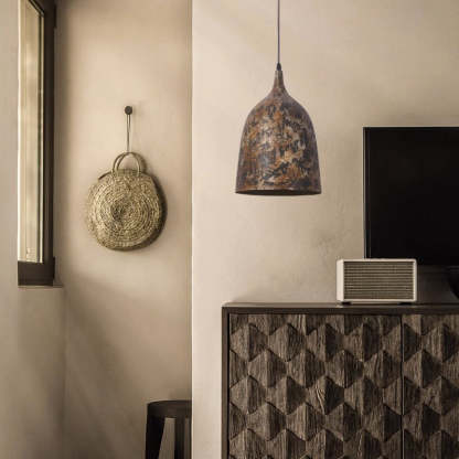 Japanese Wabi-Sabi Hand Painted Steel Round Pendant Light