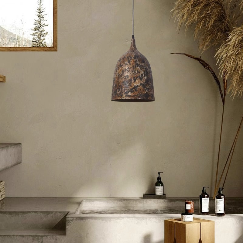 Japanese Wabi-Sabi Hand Painted Steel Round Pendant Light