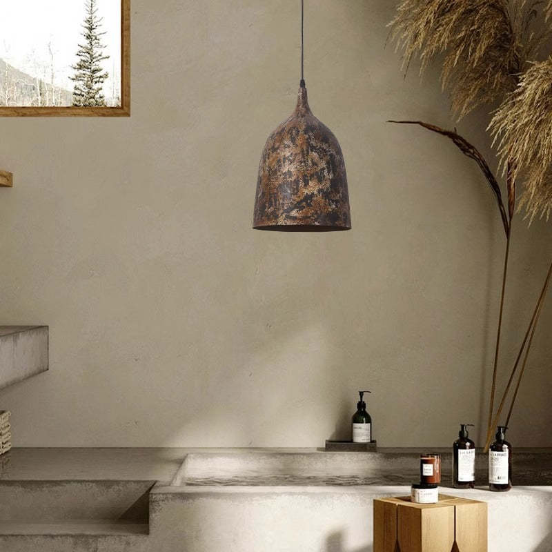 Japanese Wabi-Sabi Hand Painted Steel Round Pendant Light