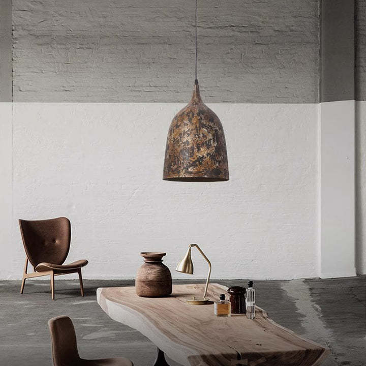 Japanese Wabi-Sabi Hand Painted Steel Round Pendant Light — 110V-120V For US/CA