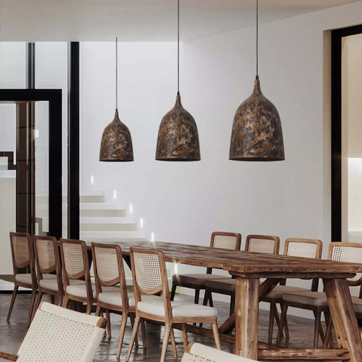 Japanese Wabi-Sabi Hand Painted Steel Round Pendant Light — 220V-240V For UK/AU
