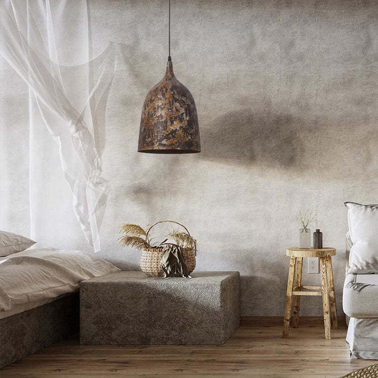 Japanese Wabi-Sabi Hand Painted Steel Round Pendant Light