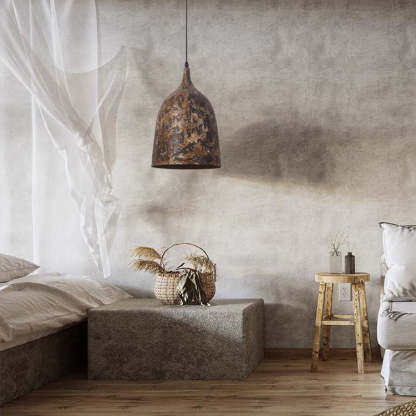 Japanese Wabi-Sabi Hand Painted Steel Round Pendant Light