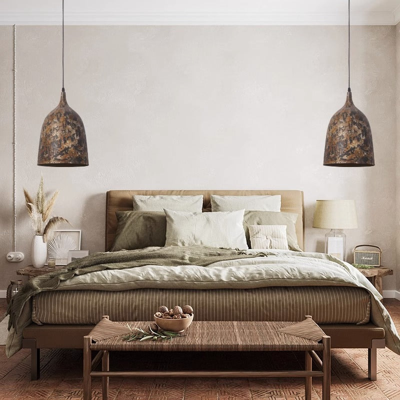 Japanese Wabi-Sabi Hand Painted Steel Round Pendant Light