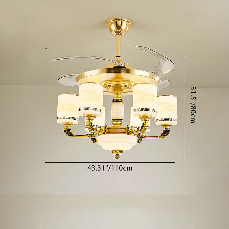 Chinese Jade Glass Zinc Ceiling Fan Light