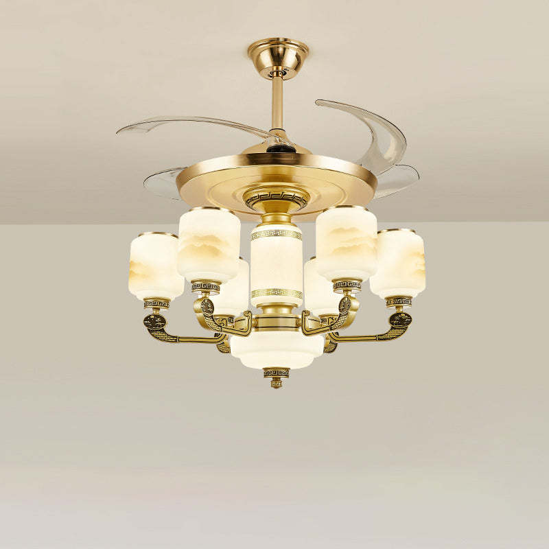 Chinese Jade Glass Zinc Ceiling Fan Light