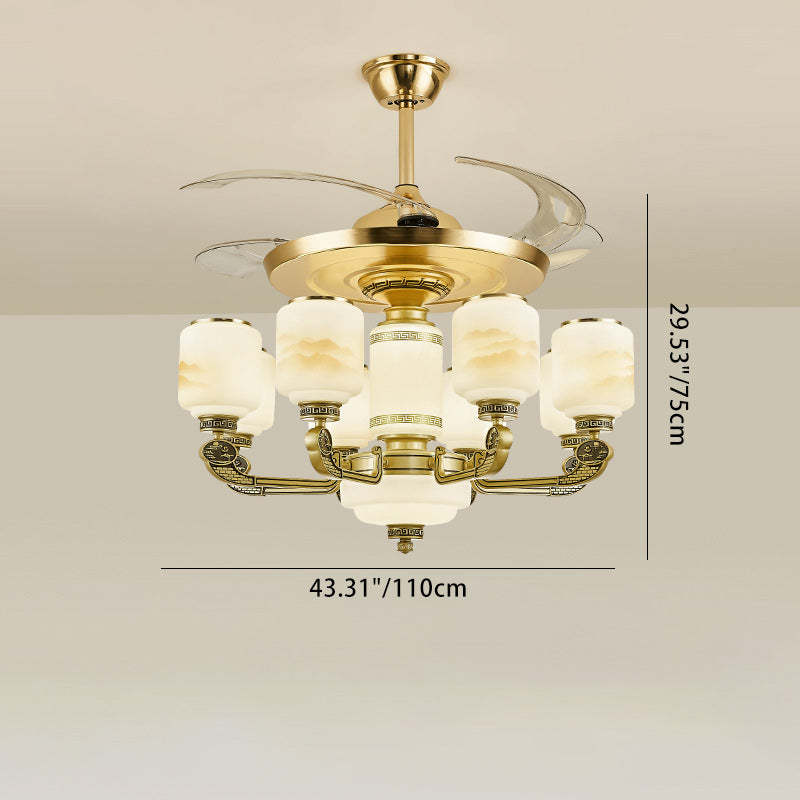 Chinese Jade Glass Zinc Ceiling Fan Light