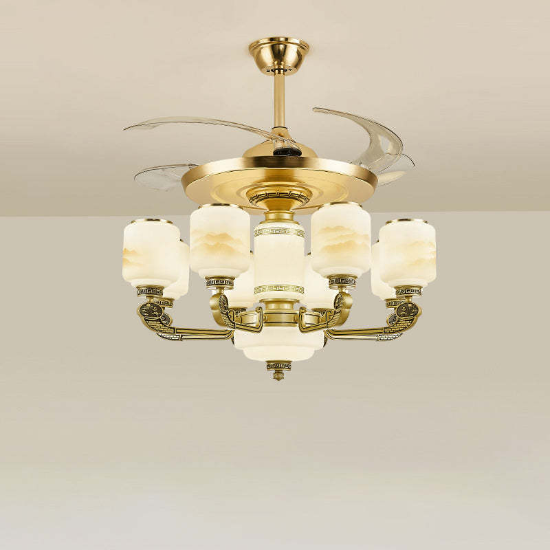 Chinese Jade Glass Zinc Ceiling Fan Light