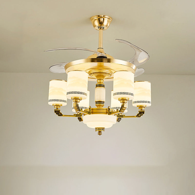 Chinese Jade Glass Zinc Ceiling Fan Light