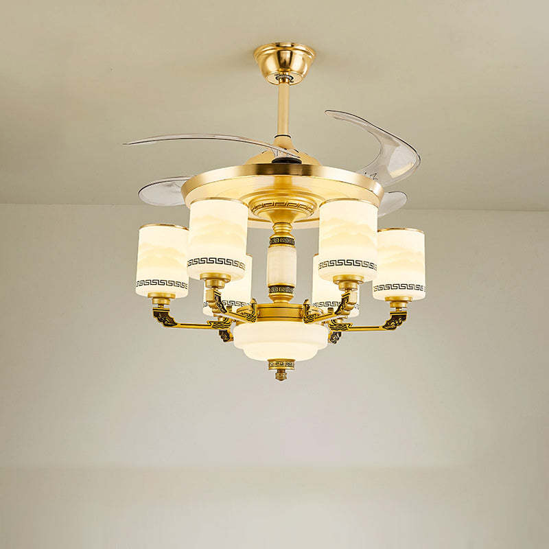 Chinese Jade Glass Zinc Ceiling Fan Light