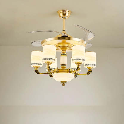 Chinese Jade Glass Zinc Ceiling Fan Light