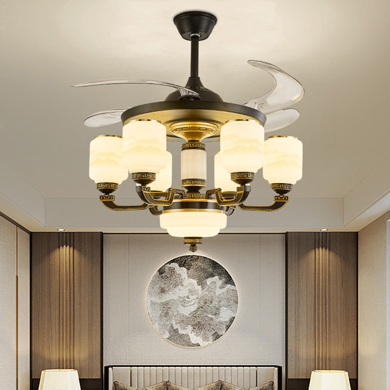 Chinese Jade Glass Zinc Ceiling Fan Light