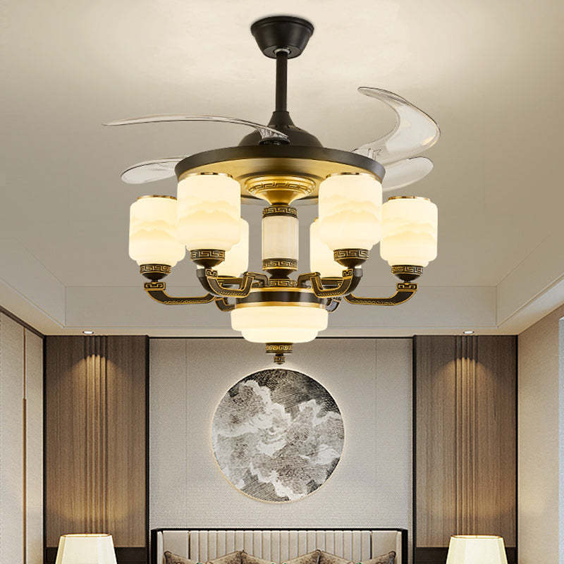Chinese Jade Glass Zinc Ceiling Fan Light