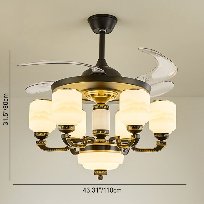 Chinese Jade Glass Zinc Ceiling Fan Light