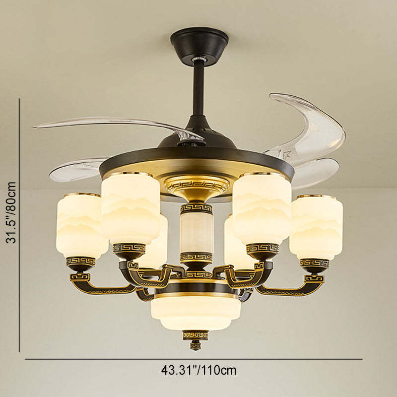 Chinese Jade Glass Zinc Ceiling Fan Light