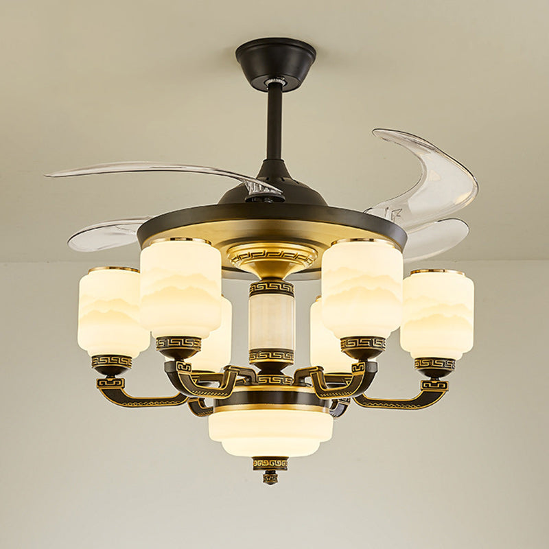Chinese Jade Glass Zinc Ceiling Fan Light