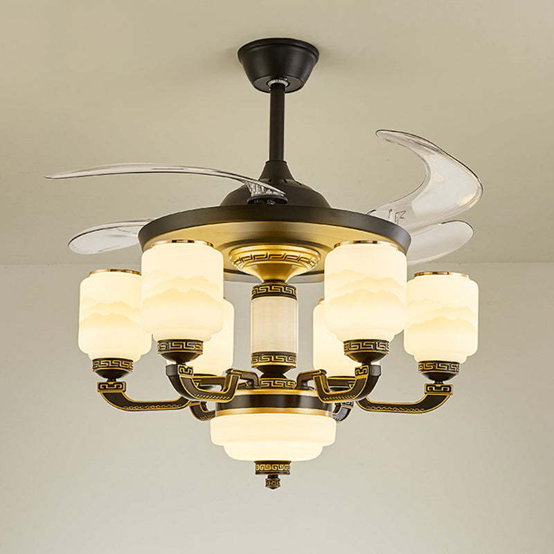 Chinese Jade Glass Zinc Ceiling Fan Light