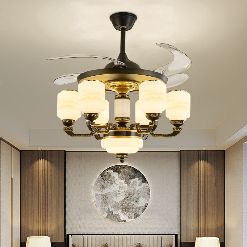 Chinese Jade Glass Zinc Ceiling Fan Light
