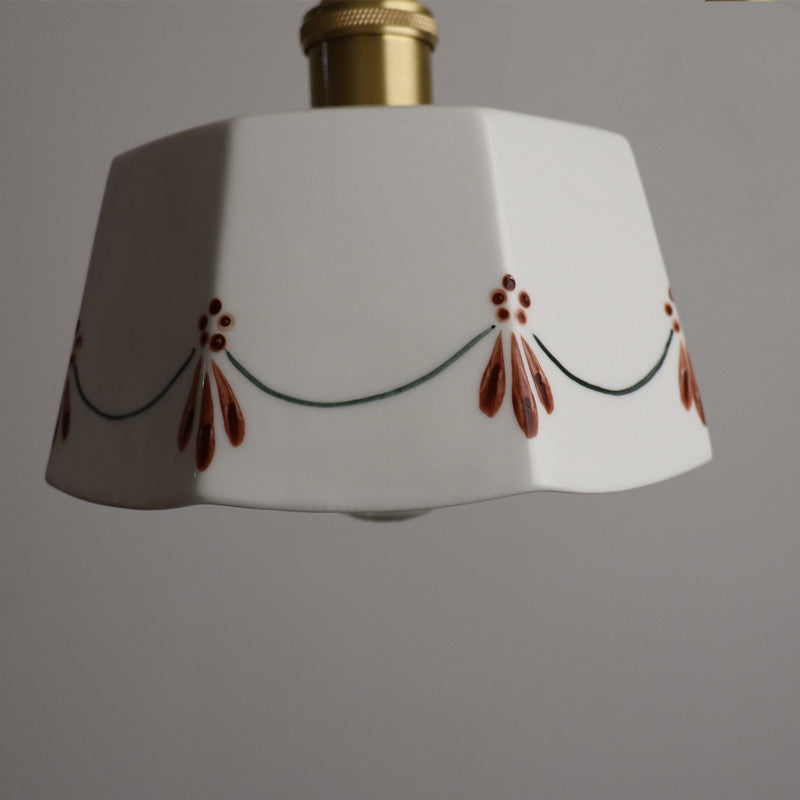 French Antique Brass Printed Ceramic Ceiling Light