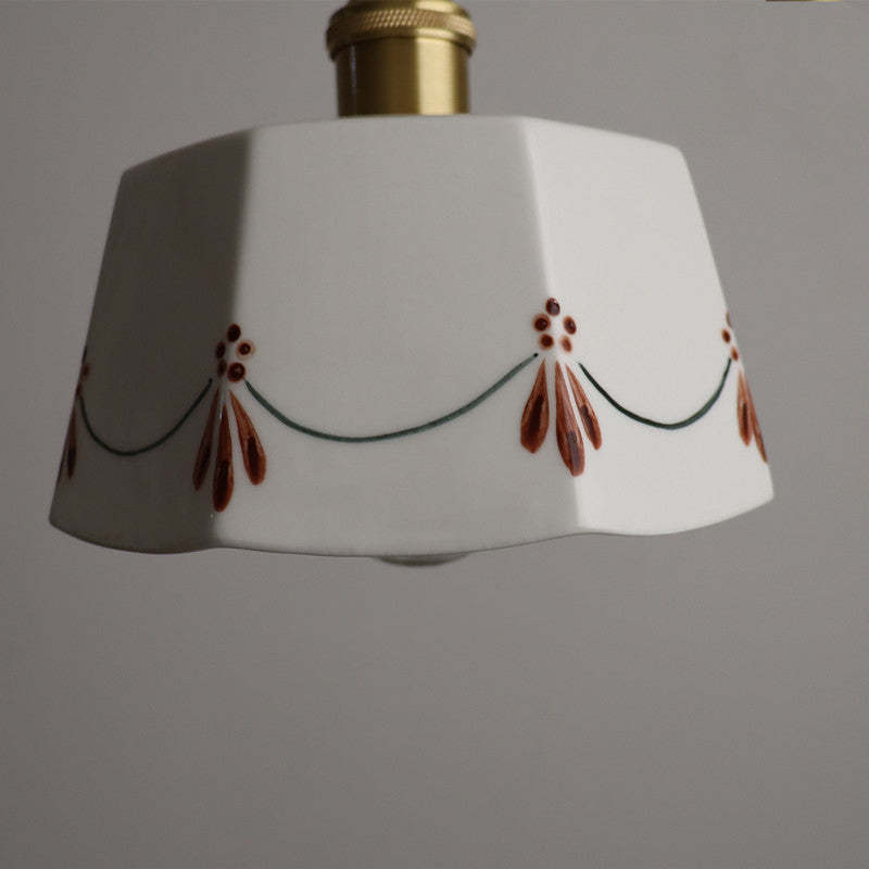 French Antique Brass Printed Ceramic Ceiling Light