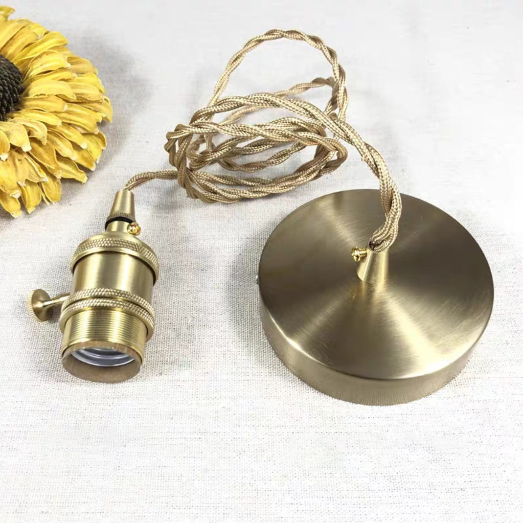 French Antique Brass Printed Ceramic Pendant Light