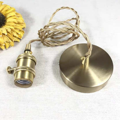 French Antique Brass Printed Ceramic Pendant Light
