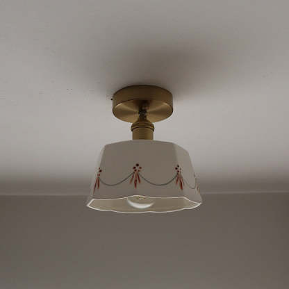 French Antique Brass Printed Ceramic Ceiling Light