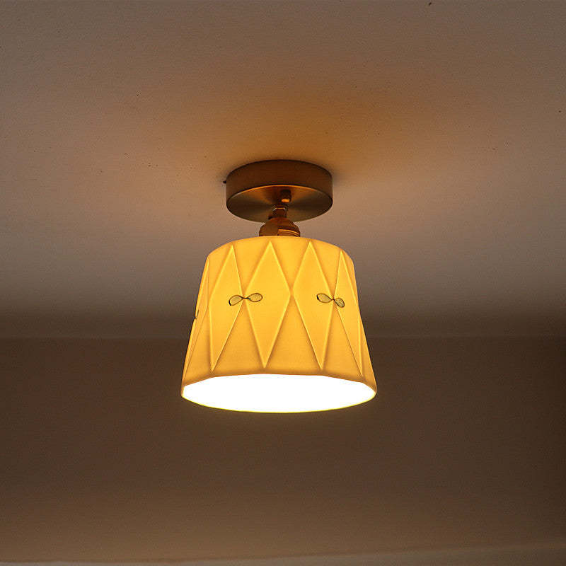 French Antique Brass Printed Ceramic Ceiling Light