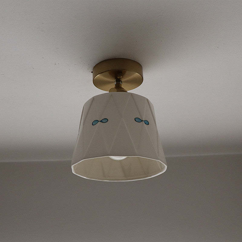 French Antique Brass Printed Ceramic Ceiling Light