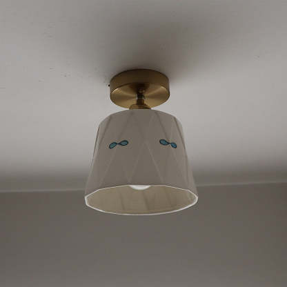 French Antique Brass Printed Ceramic Ceiling Light