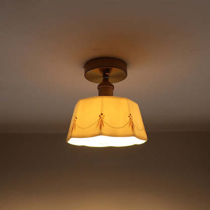 French Antique Brass Printed Ceramic Ceiling Light