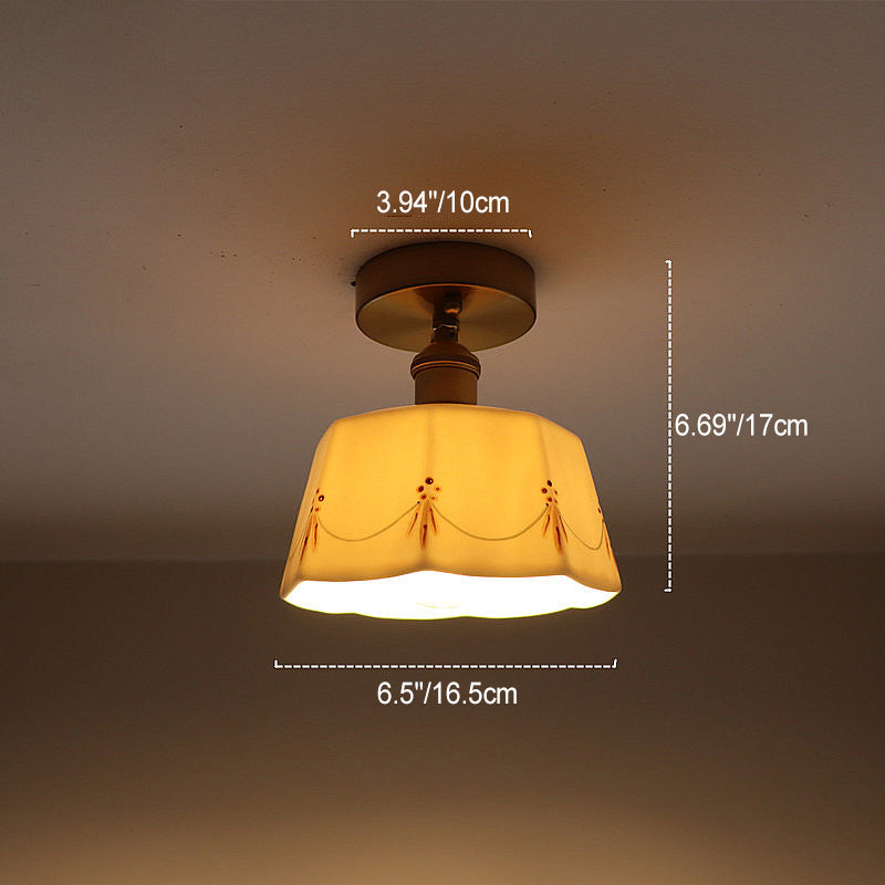 French Antique Brass Printed Ceramic Ceiling Light
