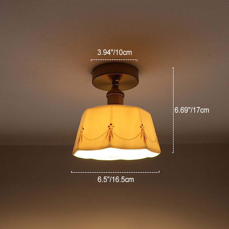 French Antique Brass Printed Ceramic Ceiling Light