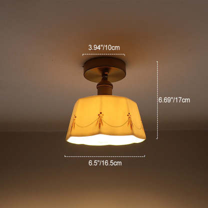 French Antique Brass Printed Ceramic Ceiling Light