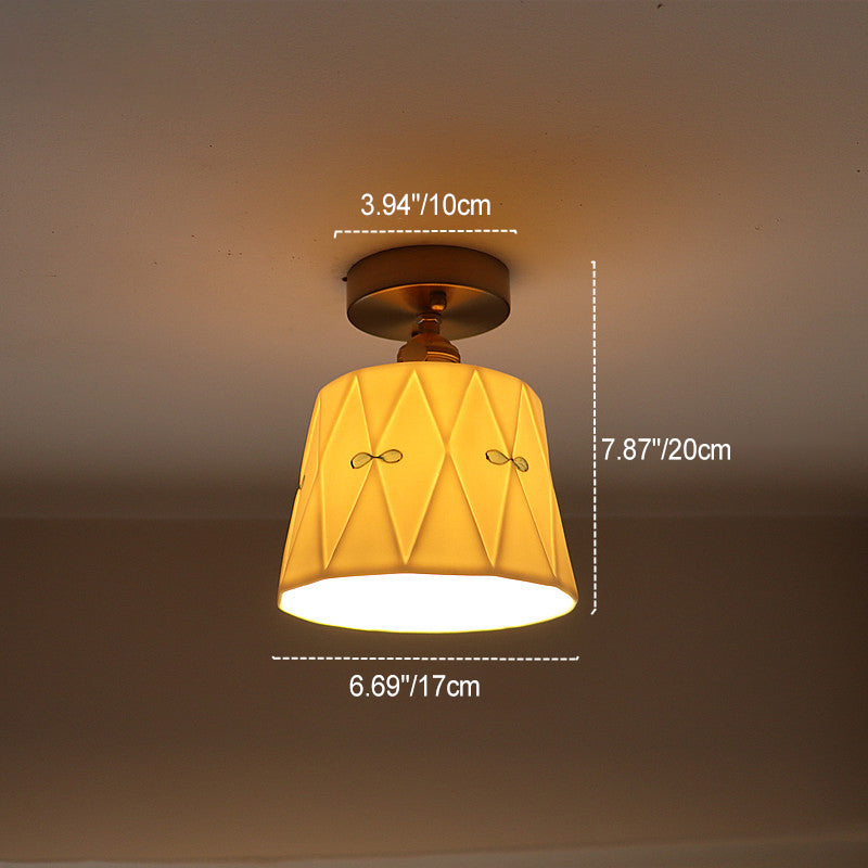 French Antique Brass Printed Ceramic Ceiling Light