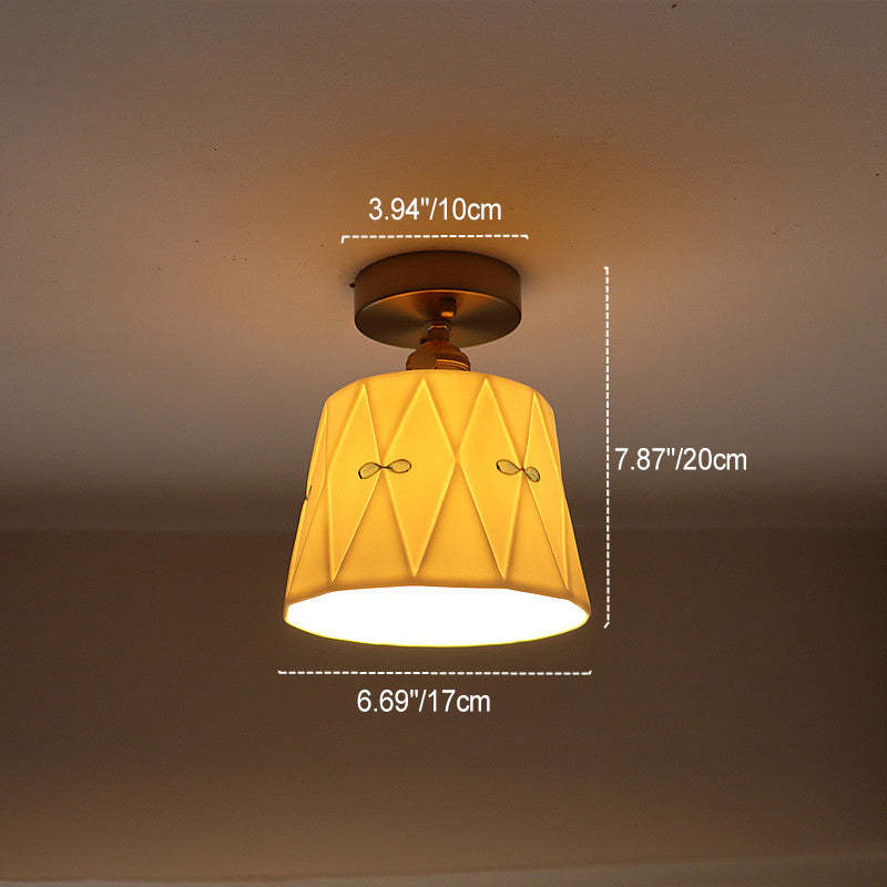 French Antique Brass Printed Ceramic Ceiling Light