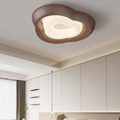 Curved Iron Imitation Wood Grain LED Flush Light