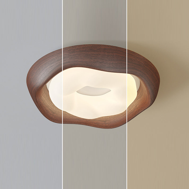 Curved Iron Imitation Wood Grain LED Flush Light