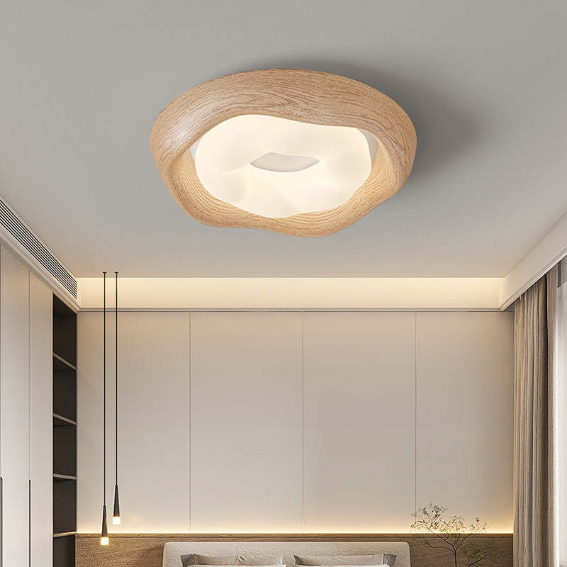 Curved Iron Imitation Wood Grain LED Flush Light
