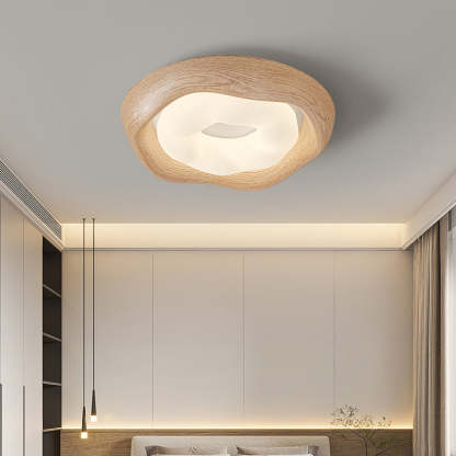 Curved Iron Imitation Wood Grain LED Flush Light