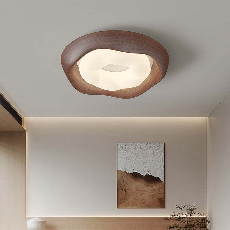 Curved Iron Imitation Wood Grain LED Flush Light