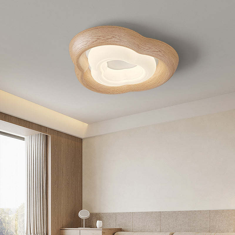 Curved Iron Imitation Wood Grain LED Flush Light