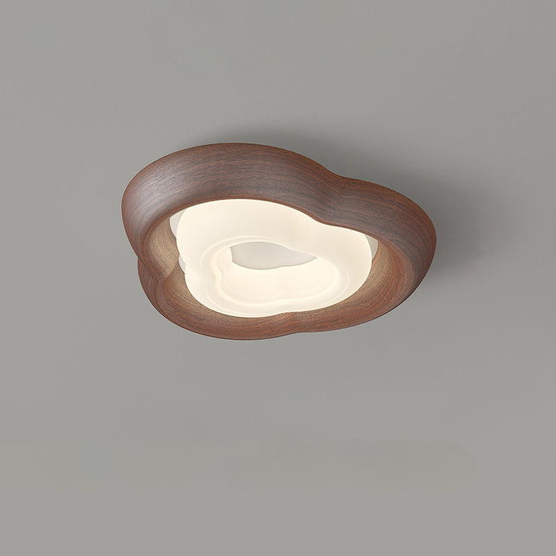 Curved Iron Imitation Wood Grain LED Flush Light