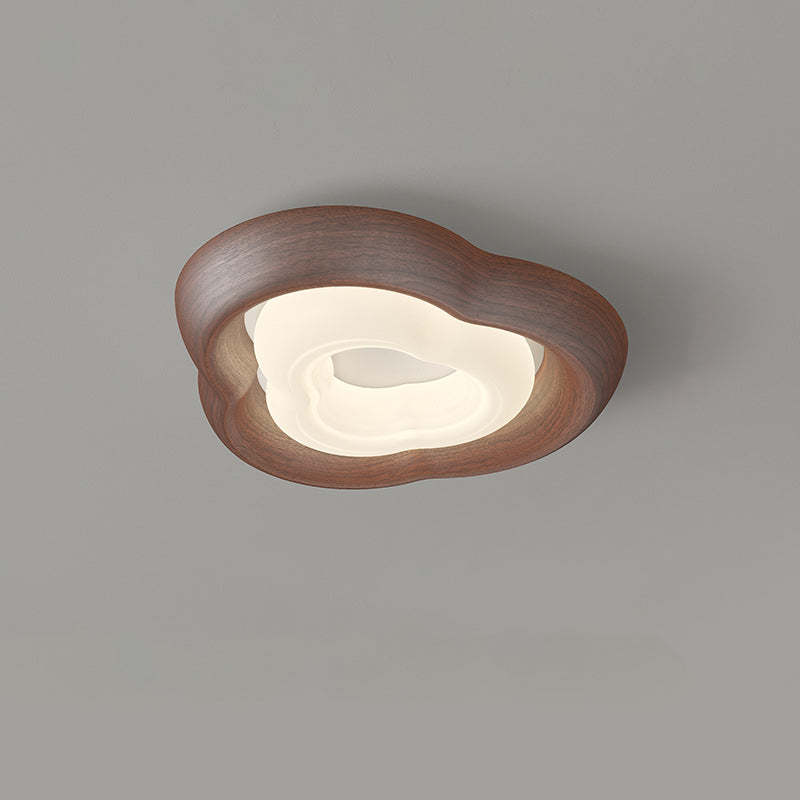 Curved Iron Imitation Wood Grain LED Flush Light